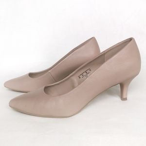 Nude pink faux leather kitten heels